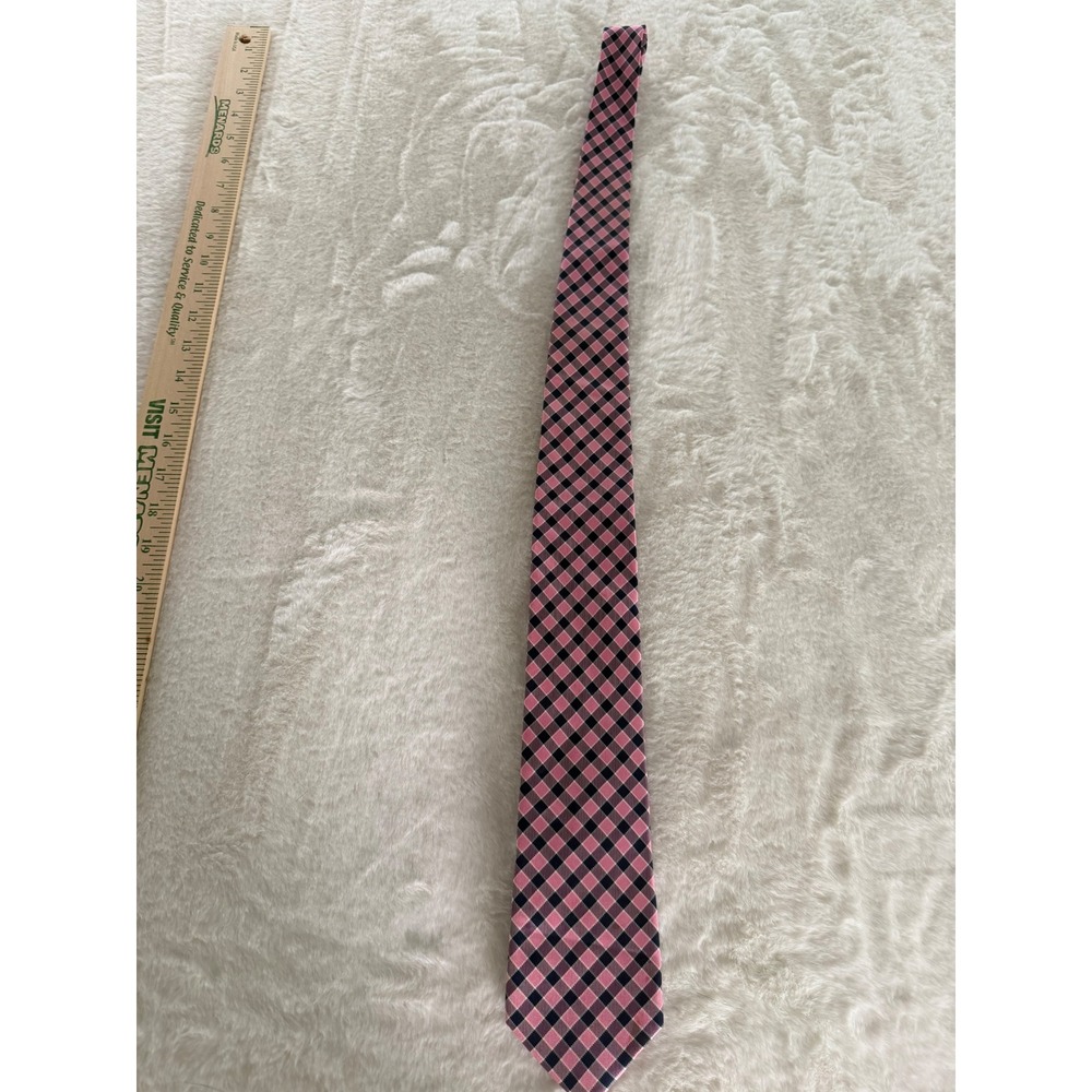 Tommy Hilfiger Mens Pink Navy Blue Gingham Check 100% Silk Necktie‎ Tie
